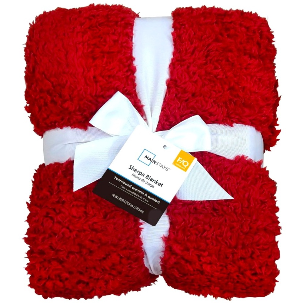 NWT Super Plush Oversized Red Sherpa Throw Blanket Full / Queen 90” x 90”
